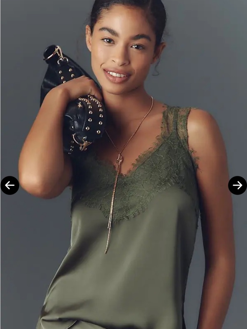 bishop + young moss green lace satin cami